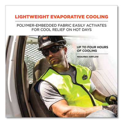 Chill-Its 6665 Embedded Polymer Cooling Vest With Zipper, Nylon/Polymer, Large, Lime