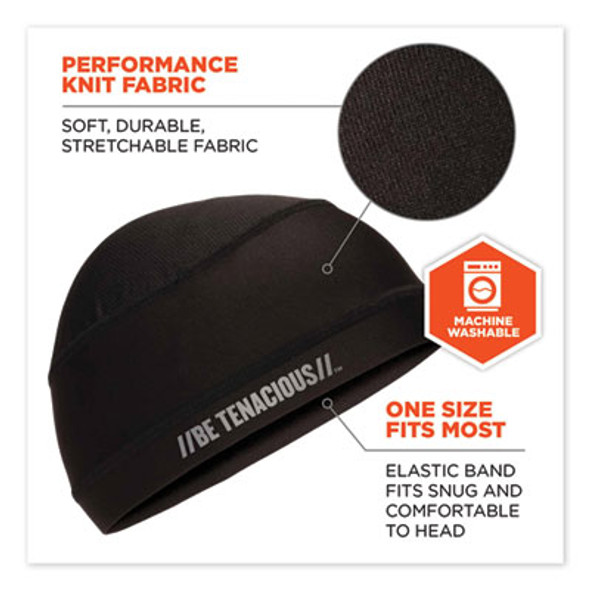 Chill-Its 6632 Performance Knit Cooling Skull Cap, Polyester/Spandex, One Size Fits Most, Black