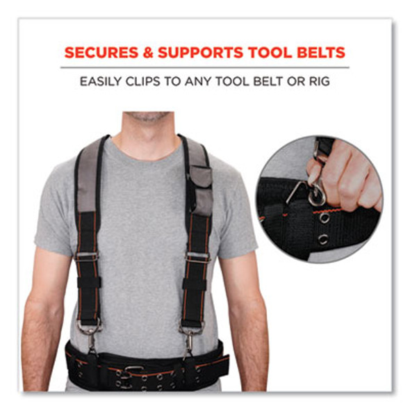 Arsenal 5560 Padded Tool Belt Suspenders, 36" To 48" Waist, 3" Wide, Polyester, Gray