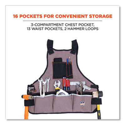 Arsenal 5700 16-Pocket Apron, 16 Compartments, 20.8 x 23.6, Canvas, Gray