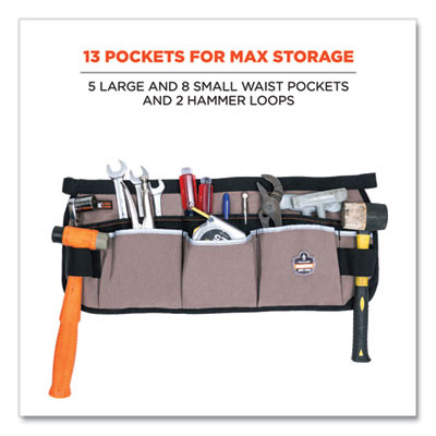 Arsenal 5706 13-Pocket Waist Apron, 13 Compartments, 23 x 9, Canvas, Gray