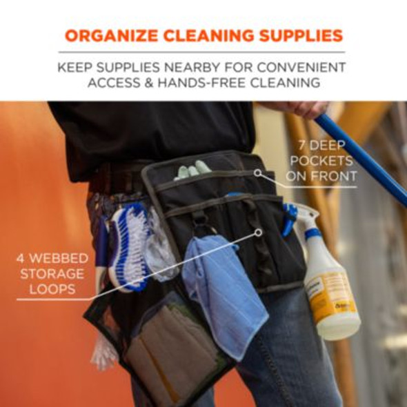 Arsenal 5715 Cleaning Apron Pouch With Pockets, 10 Compartments, 11 x 13.5, Nylon, Black