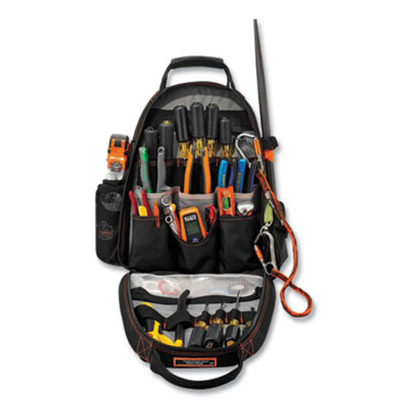 Arsenal 5843 Tool Backpack Dual Compartment, 26 Compartments, 8.5 x 13.5 x 18, Ballistic Polyester, Black/Gray