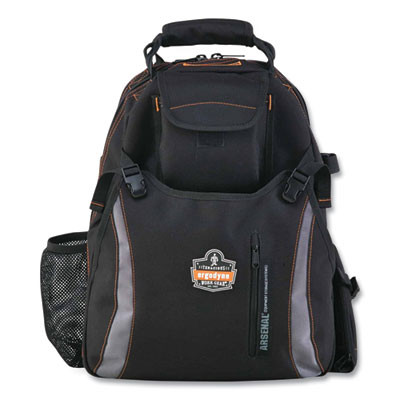 Arsenal 5843 Tool Backpack Dual Compartment, 26 Compartments, 8.5 x 13.5 x 18, Ballistic Polyester, Black/Gray