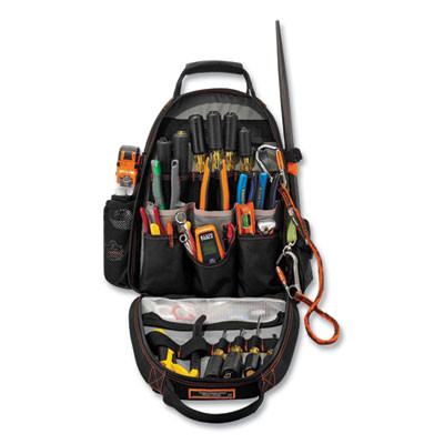 Arsenal 5843 Tool Backpack Dual Compartment, 26 Compartments, 8.5 x 13.5 x 18, Ballistic Polyester, Black/Gray