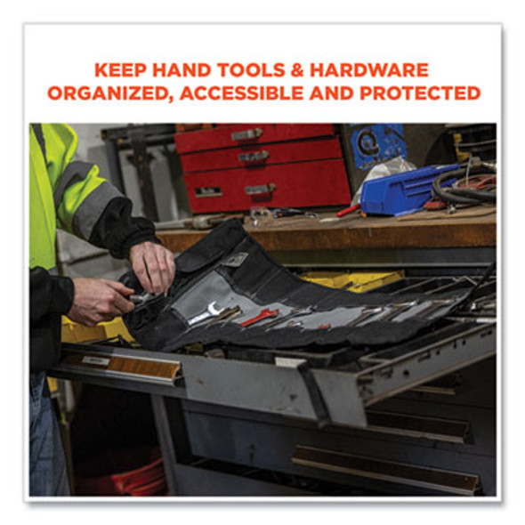 Arsenal 5870 Tool Roll-Up, 25 Compartments, 27 x 14.5, Polyester, Gray