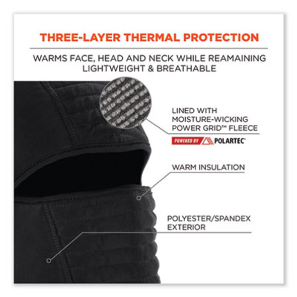 N-Ferno 6955 Insulated 3-Layer Balaclava Face Mask, Polartec Fr Power Grid Fleece/Polyester/Spandex, One Size, Black