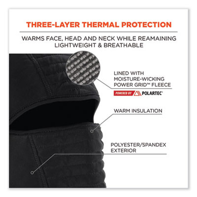 N-Ferno 6955 Insulated 3-Layer Balaclava Face Mask, Polartec Fr Power Grid Fleece/Polyester/Spandex, One Size, Black