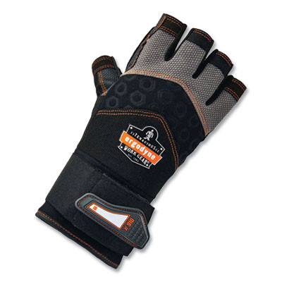 Proflex 910 Half-Finger Impact Gloves + Wrist Support, En388: 1121X, 12" Long, Small, Black, Pair