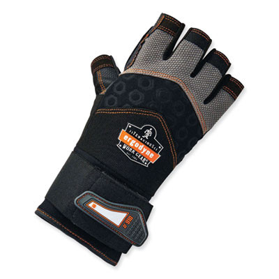Proflex 910 Half-Finger Impact Gloves + Wrist Support, En388: 1121X, 12.25" Long, Medium, Black, Pair
