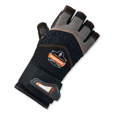 Proflex 910 Half-Finger Impact Gloves + Wrist Support, En388: 1121X, 12.5" Long, Large, Black, Pair