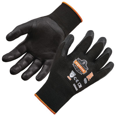 Proflex 7001 Nitrile-Coated Gloves, En388: 4121X, 8.25" Long, X-Small, Black, Pair