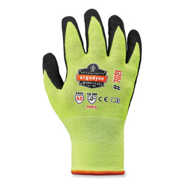 Proflex 7021 Hi-Vis Nitrile-Coated Cr Gloves, En388: 4342B, 8.5" Long, Small, Lime, Pair