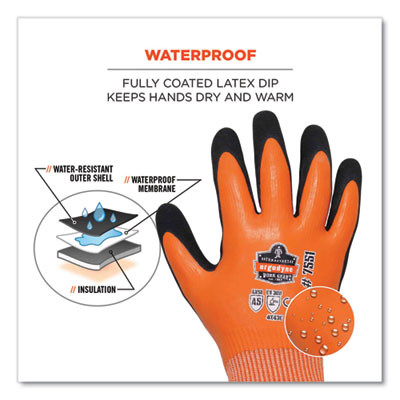 Proflex 7551-Case Ansi A5 Coated Waterproof Cr Gloves, En388: 4X43E, 10" Long, Small, Orange, 144 Pairs/Carton