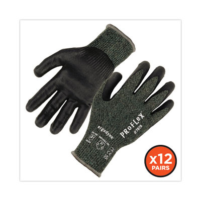 Proflex 7070 Ansi A7 Nitrile Coated Cr Gloves, En388: 4X42F, 9" Long, Medium, Green, 12 Pairs