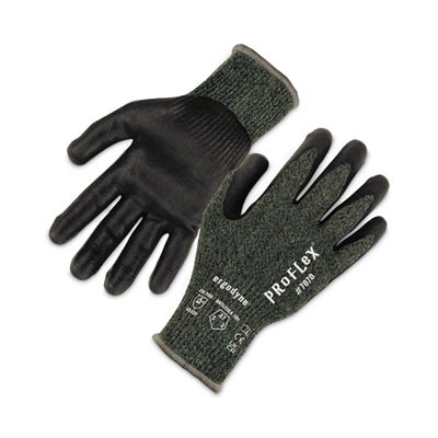 Proflex 7070 Ansi A7 Nitrile Coated Cr Gloves, En388: 4X42F, 9" Long, Large, Green, 12 Pairs