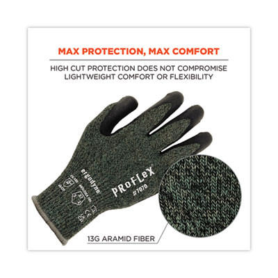 Proflex 7070 Ansi A7 Nitrile Coated Cr Gloves, En388: 4X42F, 9" Long, Large, Green, 12 Pairs