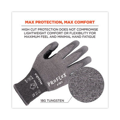 Proflex 7071 Ansi A7 Pu Coated Cr Gloves, En388: 4X42F, 9" Long, Medium, Gray, Pair