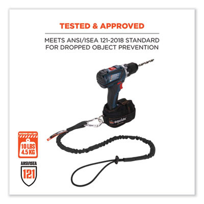 Squids 3100 Lanyard With Aluminum Carabiner + Cinch-Loop, 10 Lb Max Working Capacity, 42" To 54" Long, Black