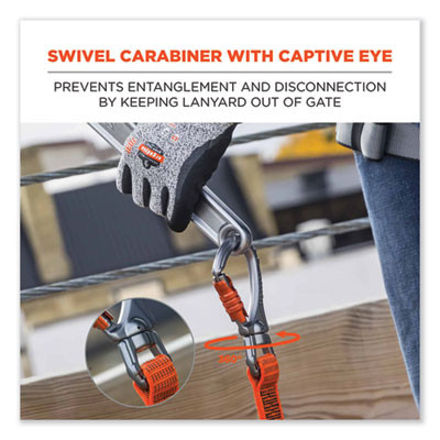 Squids 3149 Tool Lanyard With Xl + Swivel Carabiners, 80 Lb Max Work Capacity, 76" Long, Orange/Black