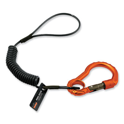 Squids 3156 Coiled Tool Lanyard With Carabiner, 2 Lb Max Work Capacity, 12" To 48", Black/Orange