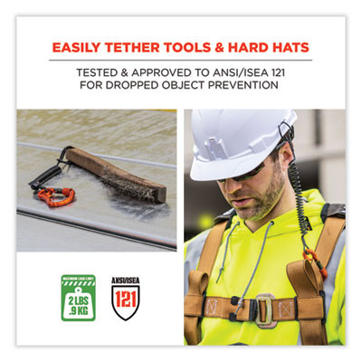 Squids 3156 Coiled Tool Lanyard With Carabiner, 2 Lb Max Work Capacity, 12" To 48", Black/Orange