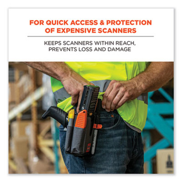 Squids 5541 Handheld Barcode Scanner Holster With Belt Clip, Large, 2 Compartments, 2.75 x 3.5 x 8, Polyester,Gray