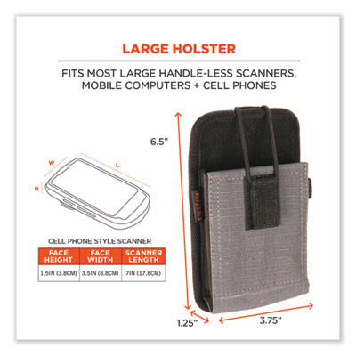 Squids 5544 Phone Style Scanner Holster With Belt Clip And Loops, 1 Compartment, 3.75 x 1.25 x 6.5, Gray