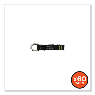 Squids 3700 Nylon Webbing Tool Tails With D-Rings, 2 Lb Max Working Capacity, 3.5" Long, Black, 6/Pack, 10 Packs/Carton