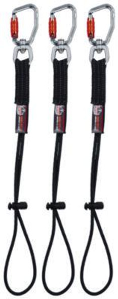 Squids 3714 Elastic Tool Tail Lanyard w/Carabiner And Cinch Loop, 10 Lb Max Working Capacity, 15" Long, Black, 3/Pack