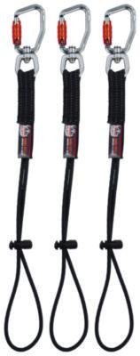 Squids 3714 Elastic Tool Tail Lanyard w/Carabiner And Cinch Loop, 10 Lb Max Working Capacity, 15" Long, Black, 3/Pack
