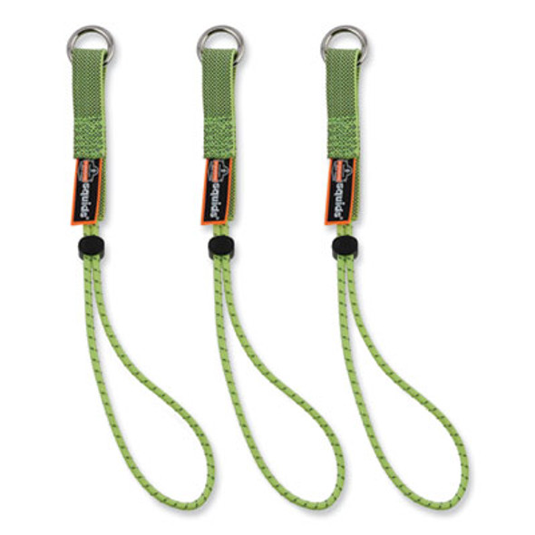 Squids 3703 Elastic Loop Tool Tails With D-Rings, 15 Lb Max Working Capacity, 15" Long, Lime, 3/Pack, 20 Packs/Carton