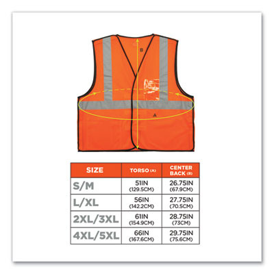 Glowear 8216Ba Class 2 Breakaway Mesh Id Holder Vest, Polyester, Large/X-Large, Orange