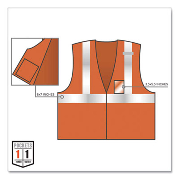 Glowear 8216Ba Class 2 Breakaway Mesh Id Holder Vest, Polyester, 4X-Large/5X-Large, Orange