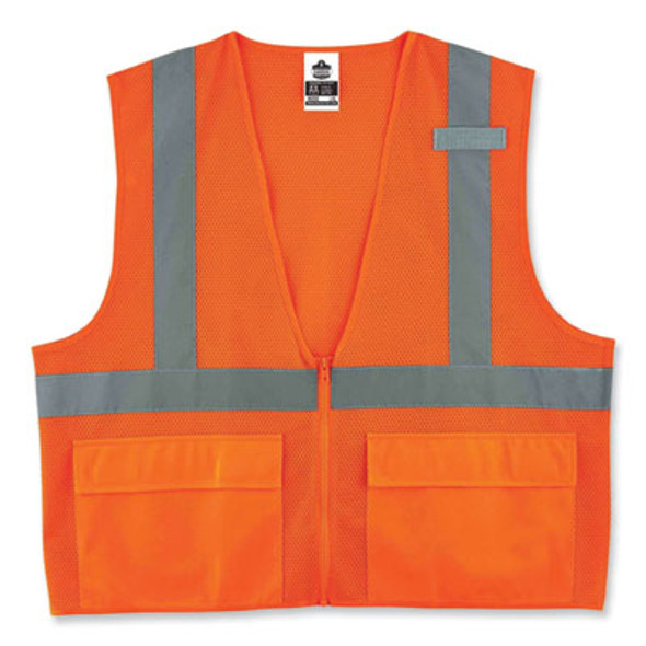 Glowear 8220Z Class 2 Standard Mesh Zipper Vest, Polyester, 2X-Large/3X-Large, Orange