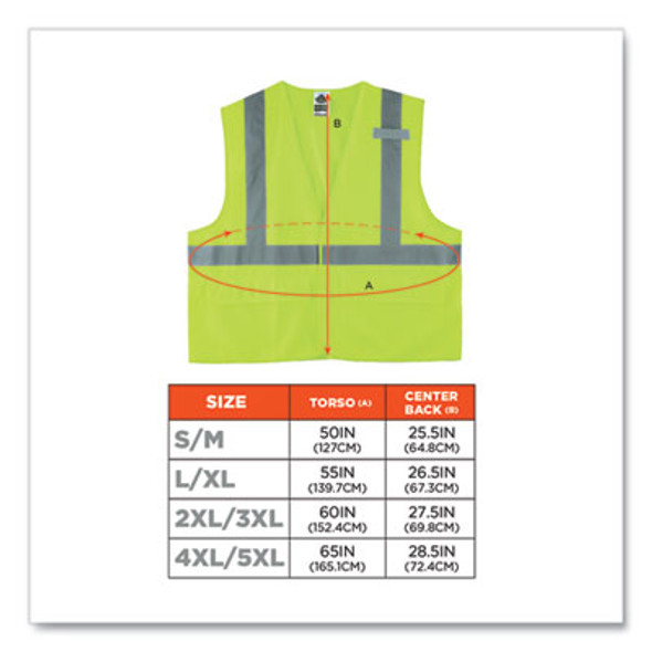 Glowear 8225Hl Class 2 Standard Solid Hook And Loop Vest, Polyester, Lime, 2X-Large/3X-Large