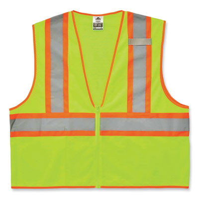Glowear 8229Z Class 2 Economy Two-Tone Zipper Vest, Polyester, Large/X-Large, Lime