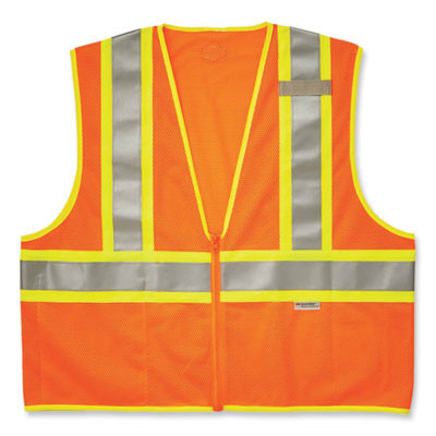 Glowear 8230Z Class 2 Two-Tone Mesh Zipper Vest, Polyester, 4X-Large/5X-Large, Orange