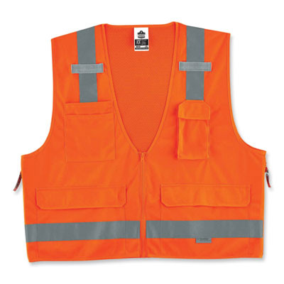 Glowear 8250Z Class 2 Surveyors Zipper Vest, Polyester, 4X-Large/5X-Large, Orange