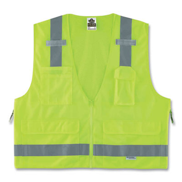 Glowear 8250Z Class 2 Surveyors Zipper Vest, Polyester, 4X-Large/5X-Large, Lime