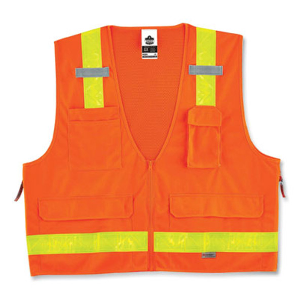 Glowear 8250Zhg Class 2 Hi-Gloss Surveyors Zipper Vest, Polyester, 2X-Large/3X-Large, Orange