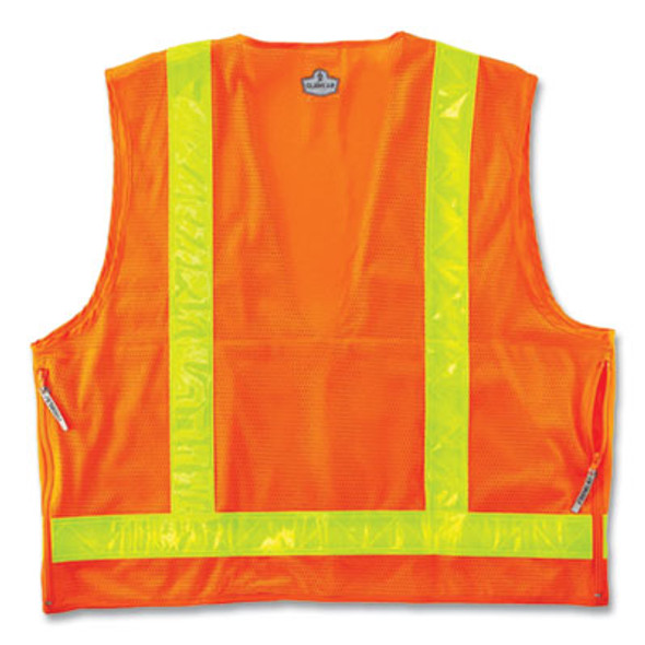 Glowear 8250Zhg Class 2 Hi-Gloss Surveyors Zipper Vest, Polyester, 4X-Large/5X-Large, Orange