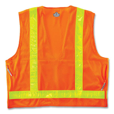 Glowear 8250Zhg Class 2 Hi-Gloss Surveyors Zipper Vest, Polyester, 4X-Large/5X-Large, Orange