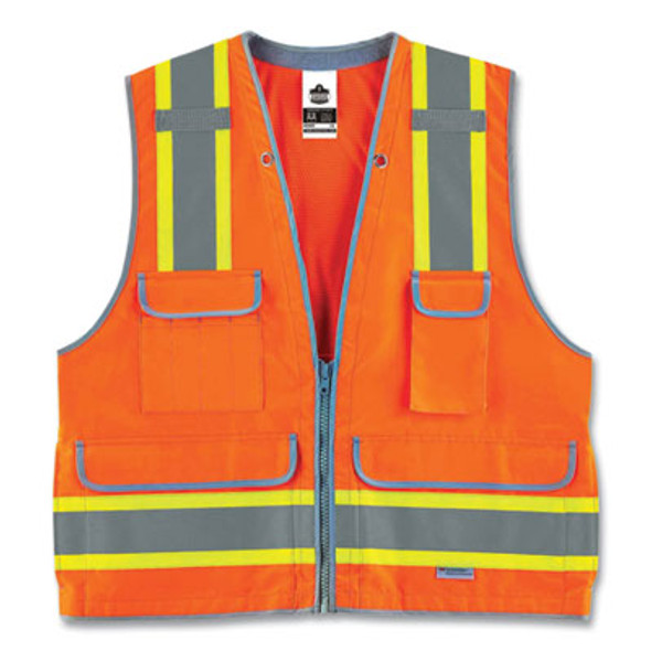Glowear 8254Hdz Class 2 Heavy-Duty Surveyors Zipper Vest, Polyester, 2X-Large/3X-Large, Orange
