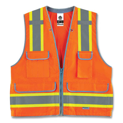 Glowear 8254Hdz Class 2 Heavy-Duty Surveyors Zipper Vest, Polyester, 2X-Large/3X-Large, Orange
