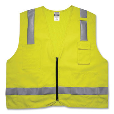 Glowear 8262Frz Class 2 Fr Surveyor Zipper Vest, Tencel/Modacrylic/Para-Aramid/Kevlar, Small/Medium, Lime