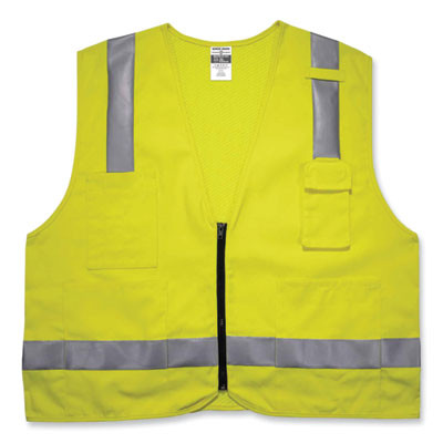 Glowear 8262Frz Class 2 Fr Surveyor Zip Vest, Tencel/Modacrylic/Para-Aramid/Kevlar, 4X-Large/5X-Large, Lime