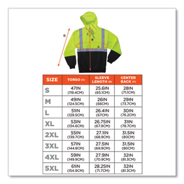 Glowear 8293 Hi-Vis Class 2 Hooded Sweatshirt Black Bottom, Polar Fleece, Small, Lime