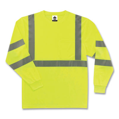 Glowear 8391 Class 3 Hi-Vis Long Sleeve Shirt, Polyester, Lime, Medium