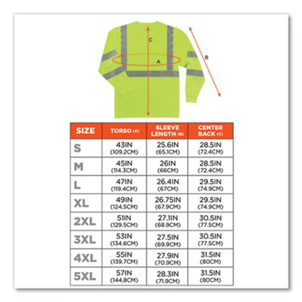 Glowear 8391 Class 3 Hi-Vis Long Sleeve Shirt, Polyester, Lime, Large